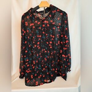 Lane Bryant Floral Sheer Long Sleeve Top - Black/Red - 18/20
